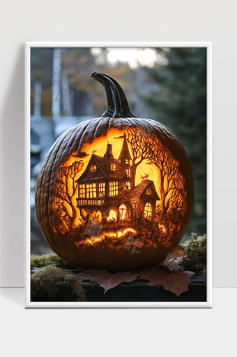 精美雕刻万圣节南瓜灯灯光幽灵鬼屋