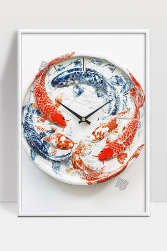 陶瓷鲤鱼图案创意时钟装饰艺术