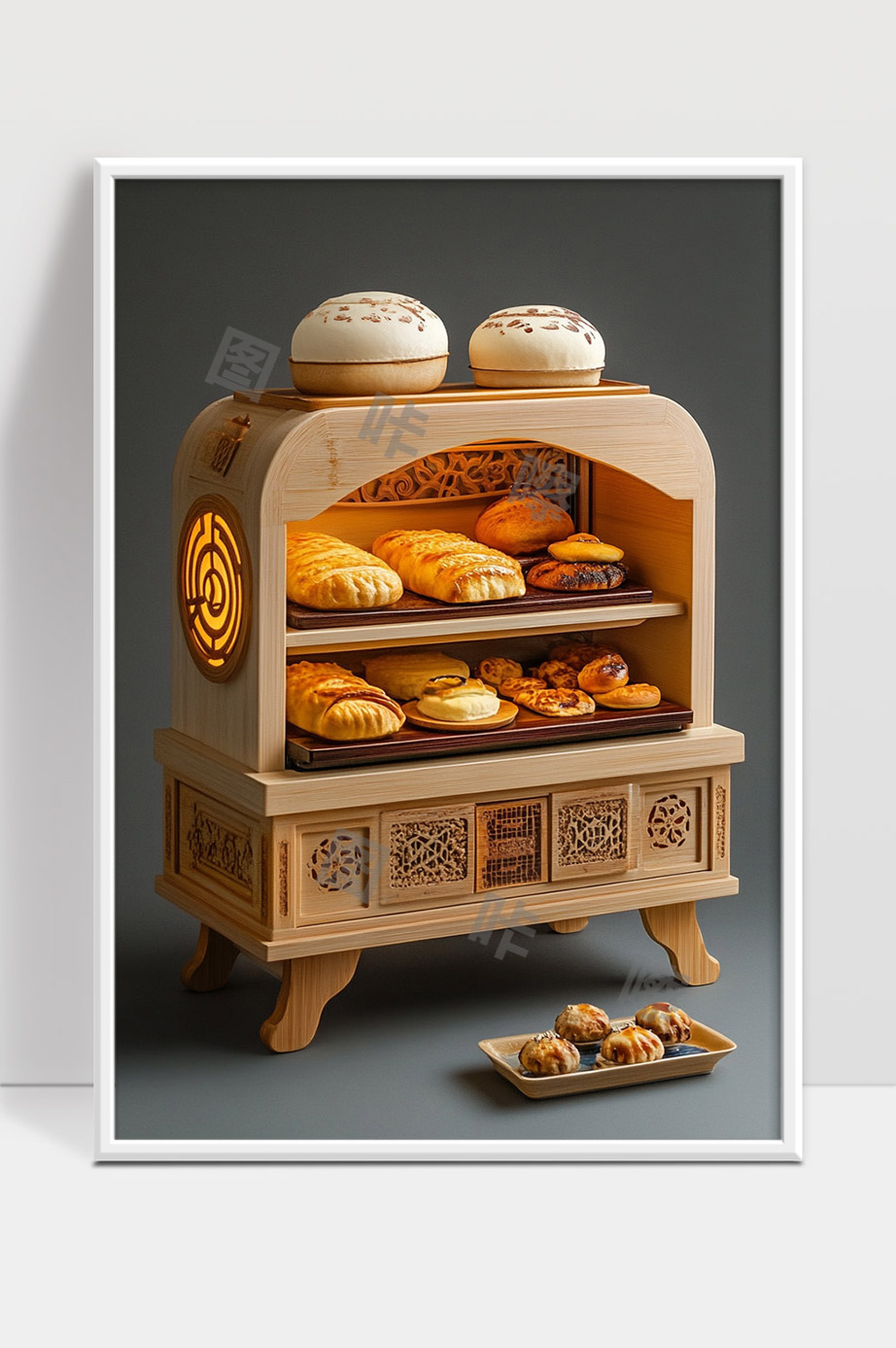 精致木质多层中式糕点展示柜中秋月饼灵感设计