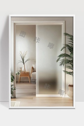 现代简约风格客厅磨砂玻璃推拉门设计效果图