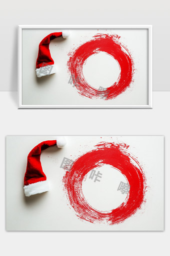 圣诞节红色圣诞帽与抽象红色圆形绘画艺术