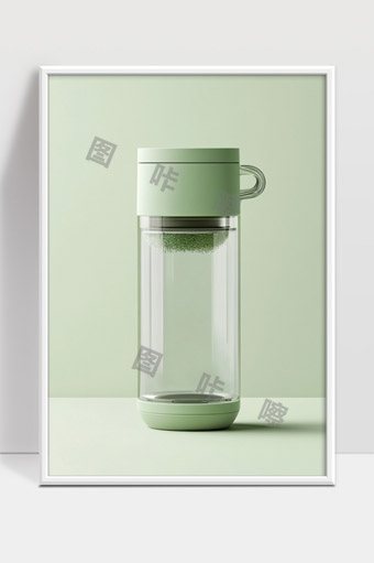简约现代风格绿色玻璃茶杯便携式过滤设计