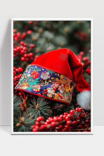 中国风圣诞帽融合传统花纹与现代节日元素