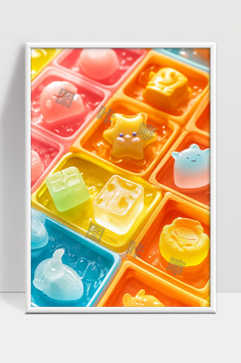 可爱卡通造型果冻冰块多彩夏日清凉饮品装饰