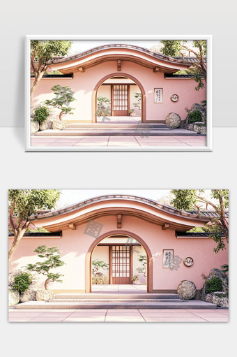 日式庭院传统拱门与宁静竹林景观设计