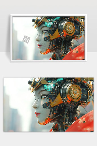 未来科技感女性机器人智能机械肖像特写