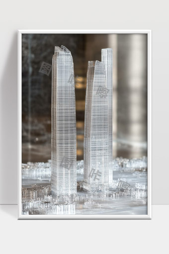现代玻璃材质高楼建筑模型城市设计展示