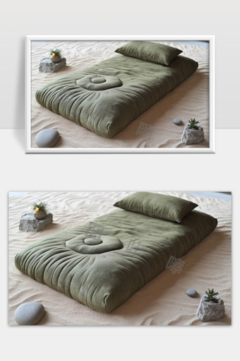 日式禅意简约绿色床垫布艺软床卧室装饰