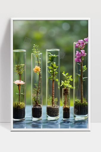 透明玻璃瓶中多样植物生长展示自然与生命力