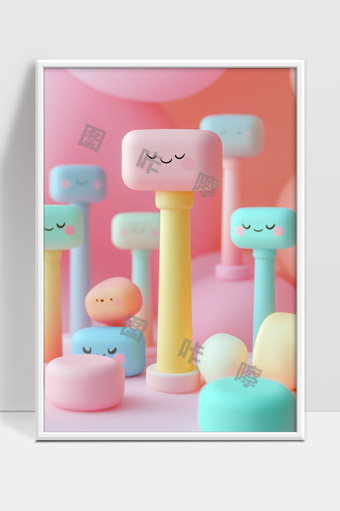 可爱简约卡通脸孔立体造型甜美温馨插画