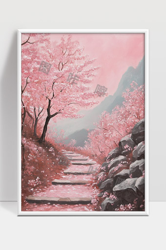 春日山间樱花盛开小径幽静美景