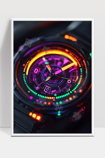 未来科技风格彩色数字时尚智能手表特写
