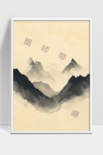 水墨意境高山云雾缥缈自然风光山川画作