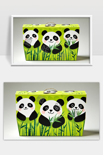 可爱卡通熊猫主题绿色竹林礼品包装盒设计