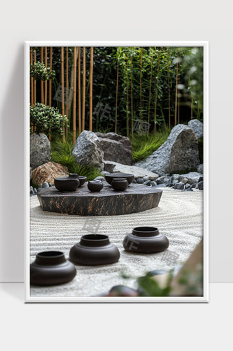 日式禅意庭院茶道静谧禅境竹林石景