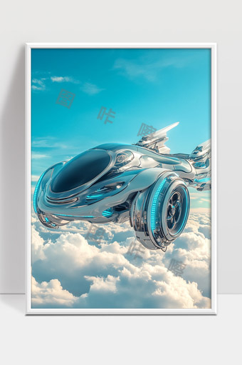 未来科技感飞行汽车穿梭云端展现未来交通新趋势