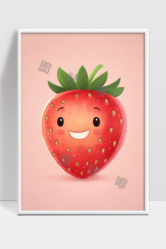 可爱卡通草莓水果表情笑脸设计插画