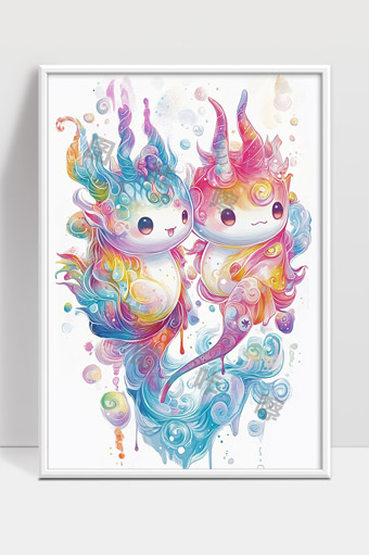 梦幻彩虹独角兽可爱卡通插画艺术