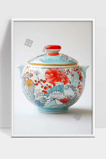 精美手绘花卉图案陶瓷茶壶展示