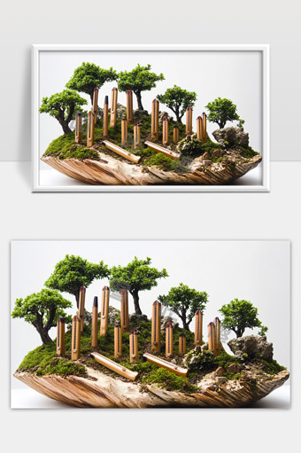 创意文具树景艺术展示自然与写作结合之美