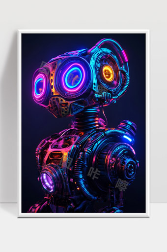 未来科技感霓虹灯光机械机器人形象设计