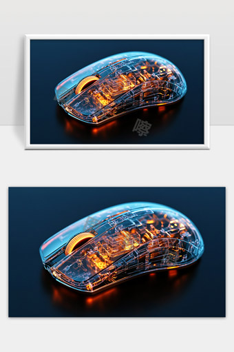 未来科技感透明机械鼠标内部结构展示