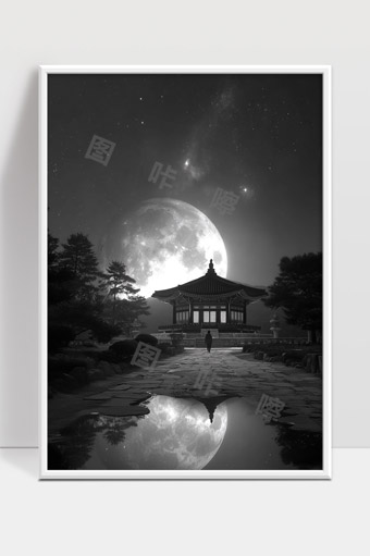 月光映照下古亭静谧夜景与星空奇幻融合