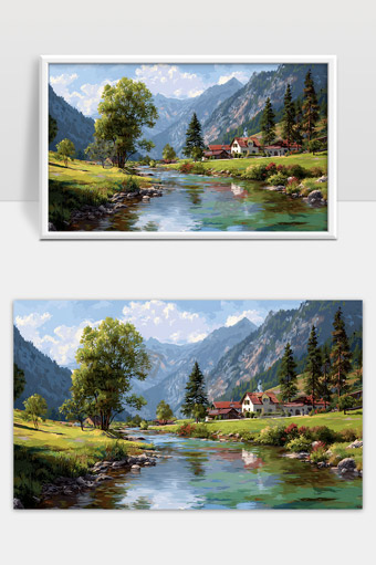 宁静山谷溪流边风景如画乡村自然美景