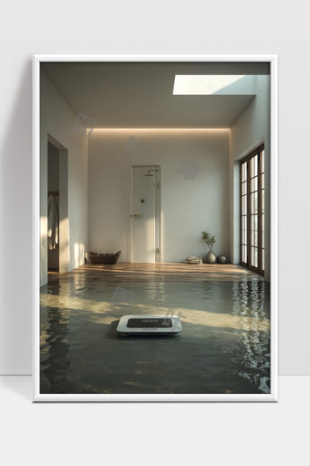 现代极简风室内水面光影与智能设备相融合