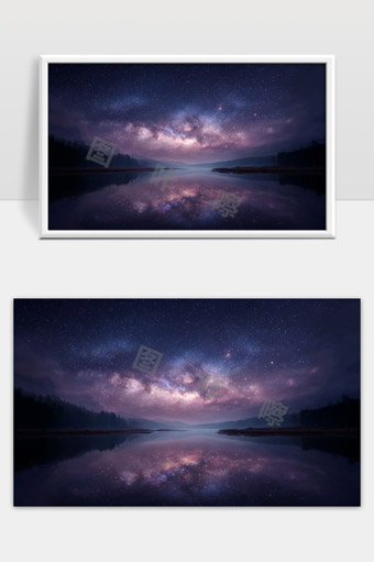 夜晚星空银河倒映湖面宁静自然美景