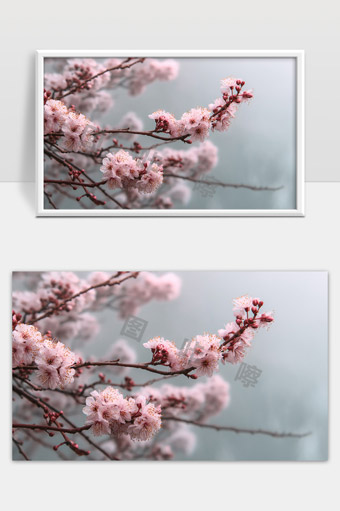 春天盛开的粉色樱花枝头绽放美丽花朵景象