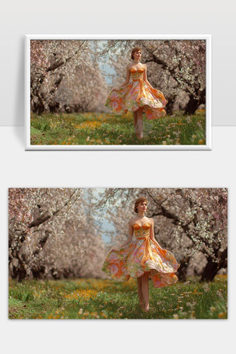 春日花海中优雅少女绽放自然美丽风采