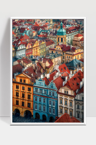 欧洲古城多彩建筑风貌红色屋顶迷人街景