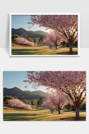 春日山谷盛开粉色樱花美景迷人自然风光