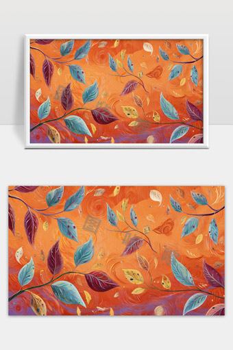 秋天飘落的彩色树叶与抽象背景艺术画作