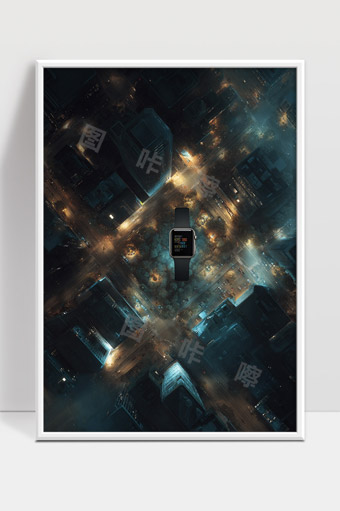 智能手表悬浮城市夜景未来科技感视觉艺术