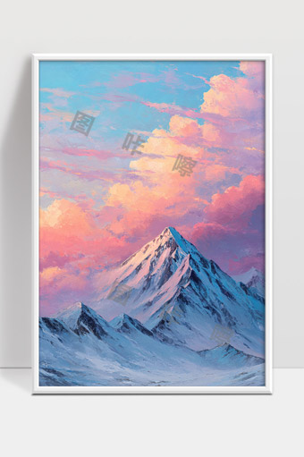 绚丽晚霞映照雪山壮美自然风光