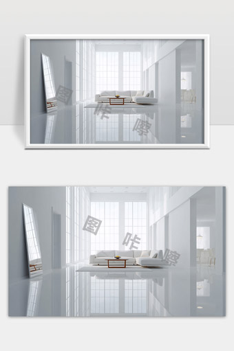 现代极简风格宽敞明亮客厅白色家具设计效果图