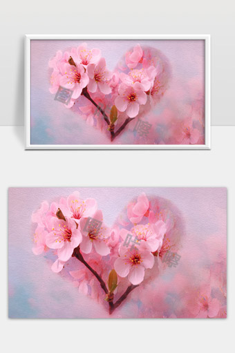 唯美粉色樱花绽放心形背景春天浪漫意境