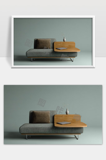 现代简约风格灰色布艺沙发与木质边桌组合设计