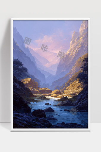 静谧山谷溪流清晨晨光映照美丽风景