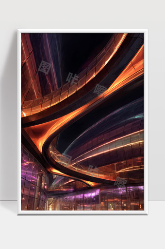 现代城市夜晚光影交错都市建筑美学