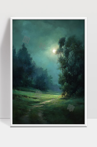 月光下幽静森林小径神秘夜色风景画
