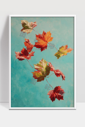 秋天飘落的枫叶与蓝天背景艺术画作