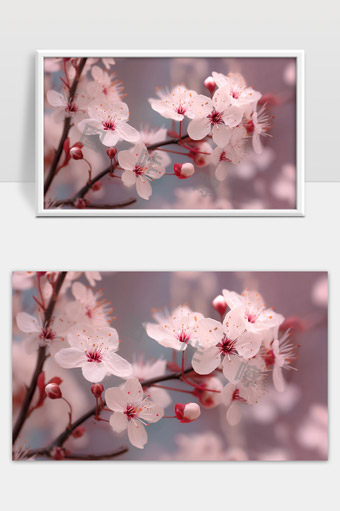 春天盛开的粉色樱花枝头绽放美丽花朵