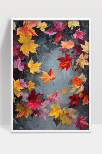 秋天五彩枫叶飘落水面唯美自然景观