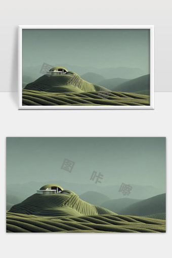 茶园山丘上的现代圆顶建筑与自然环境融合
