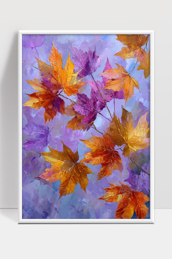 油画风格秋天枫叶色彩丰富自然美景