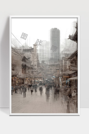 古今建筑交融街道人流熙攘现代与传统风貌