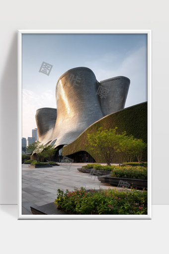 现代城市未来感建筑与绿色生态环境融合景观